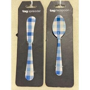 Blue Gingham Enamel Teaspoon & Spreader For Use and Decor Spring Coffee Bar